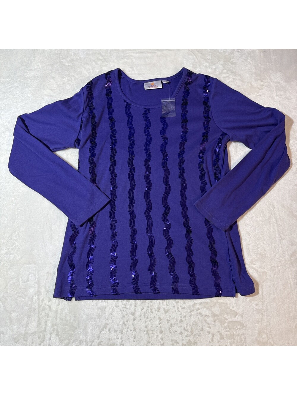 NWOT Quacker Factory Size Size SM Tee Shirt Sequin Front  Long Sleeve Purple